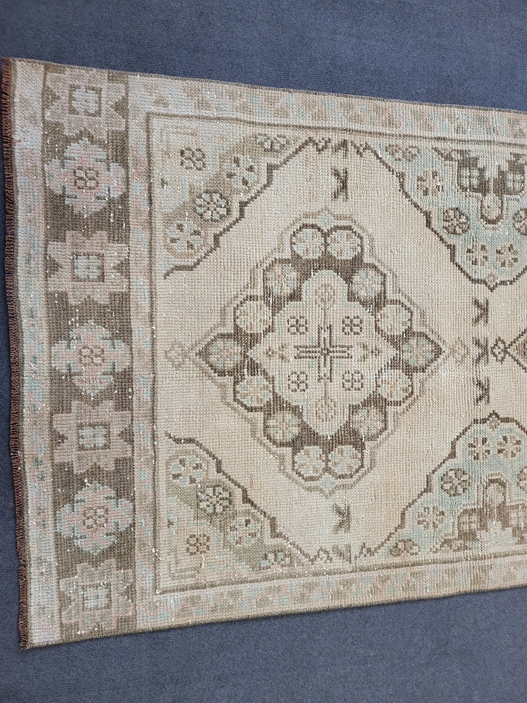Beige Turkish Runner Rug 2' 10" x 11' 3" Hand-Knotted close-up
