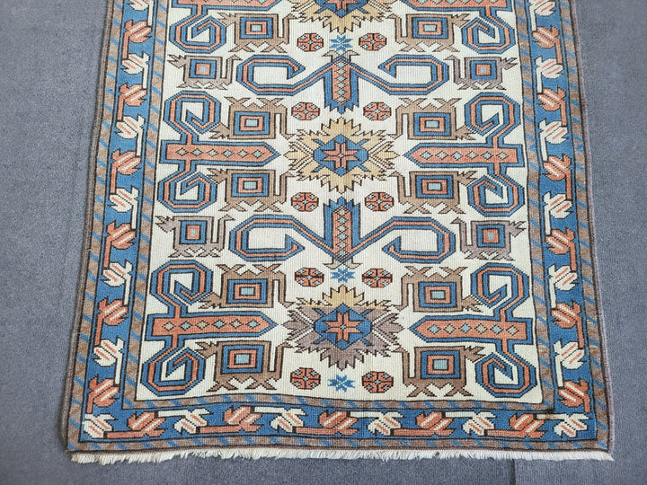 Blue Turkish Runner Rug 3' 6" x 6' 6" Hand-Knotted | No. WR55460