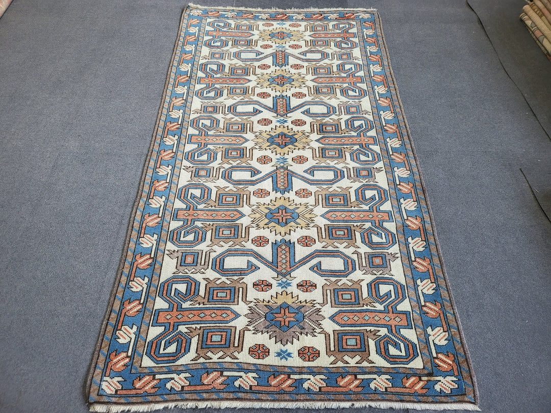 Blue Turkish Runner Rug 3' 6" x 6' 6" Hand-Knotted | No. WR55460