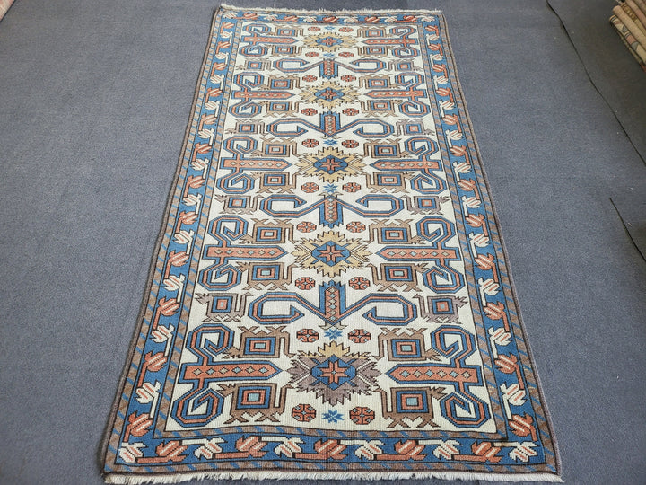 Blue Turkish Runner Rug 3' 6" x 6' 6" Hand-Knotted | No. WR55460