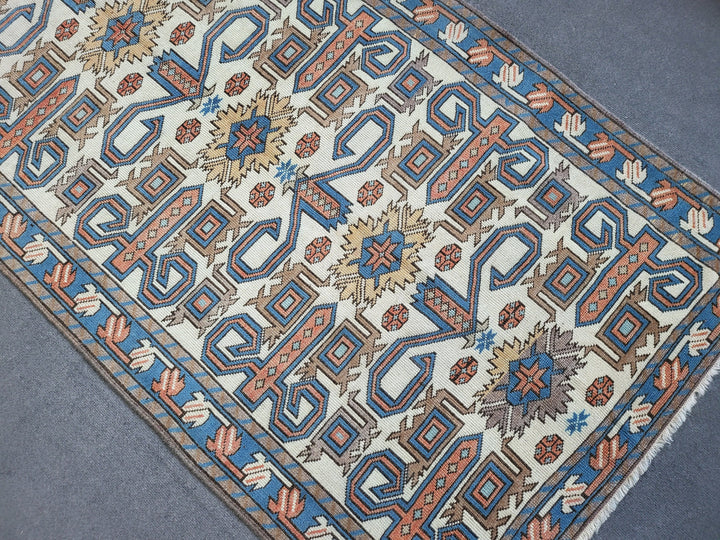 Blue Turkish Runner Rug 3' 6" x 6' 6" Hand-Knotted | No. WR55460