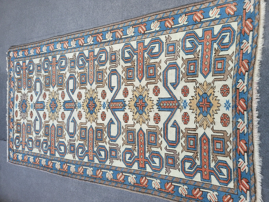 Blue Turkish Runner Rug 3' 6" x 6' 6" Hand-Knotted | No. WR55460