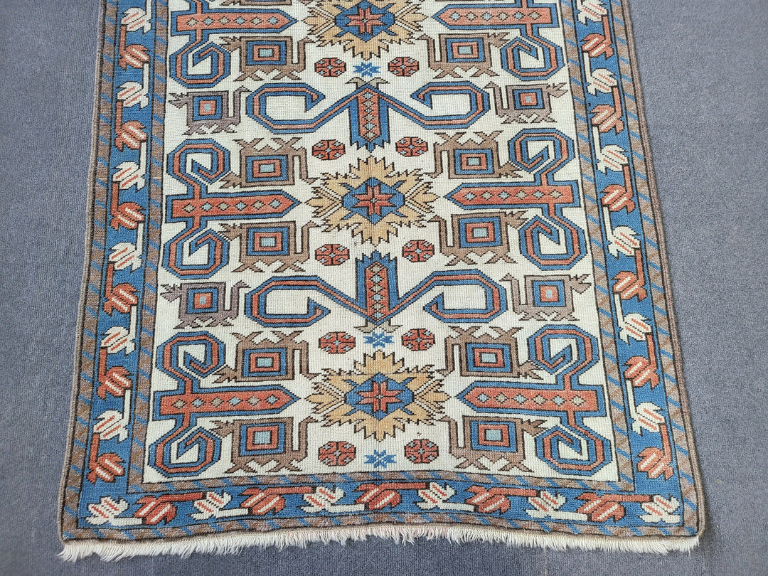 Blue Turkish Runner Rug 3' 6" x 6' 6" Hand-Knotted | No. WR55460