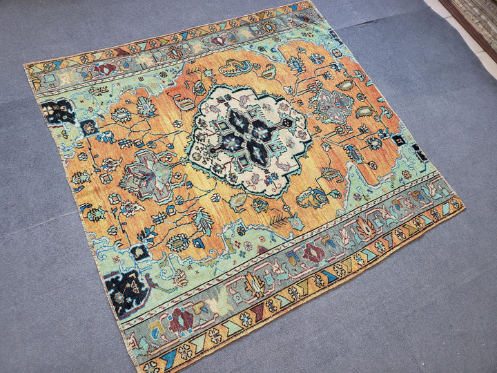 Rust Turkish Runner Rug 5' 2" x 5' 6" Hand-Knotted texture