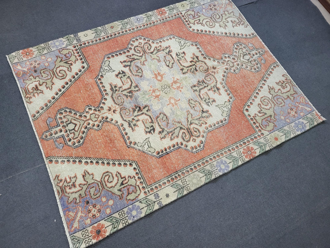 Beige Turkish Oushak Rug 4' 4" x 5' 10" Hand-Knotted | No. WR54304