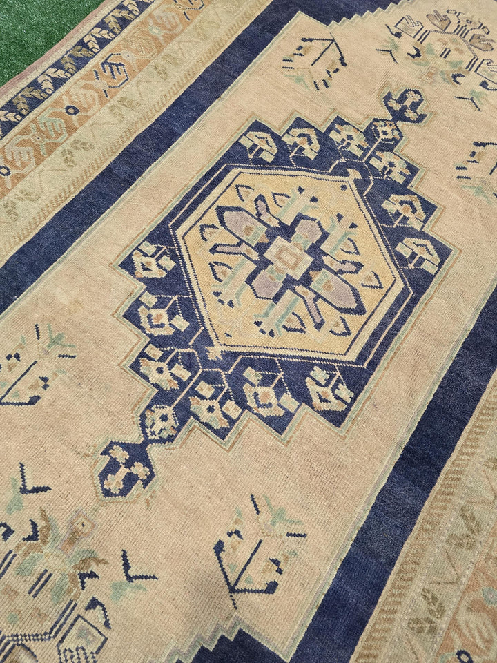 Blue Turkish Runner Rug 5' 7" x 10' 1" Hand-Knotted | No. WR27891