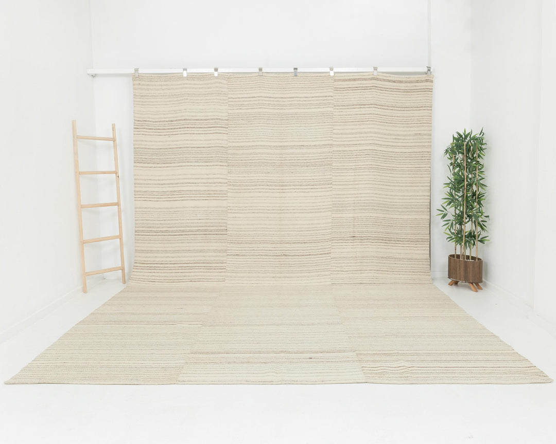 Beige Turkish Kilim Rug 10' 1" x 13' 3" Flat-Weave
