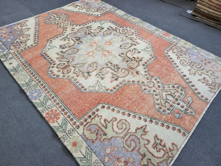 Beige Turkish Oushak Rug 4' 4" x 5' 10" Hand-Knotted | No. WR54304