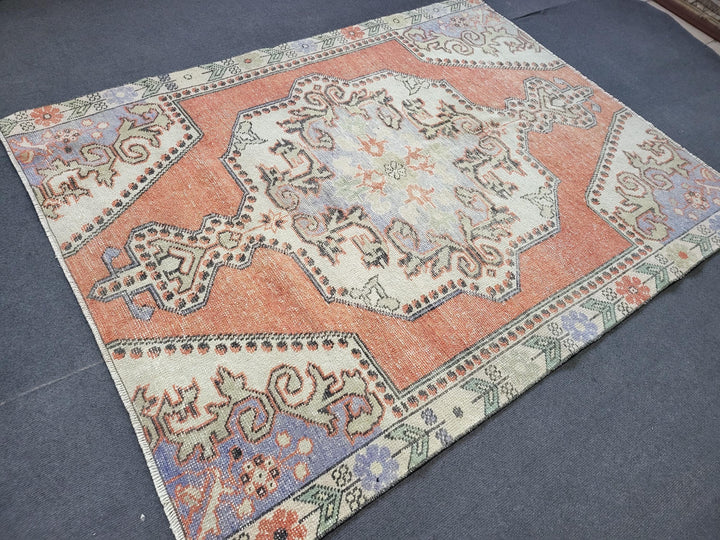 Beige Turkish Oushak Rug 4' 4" x 5' 10" Hand-Knotted | No. WR54304