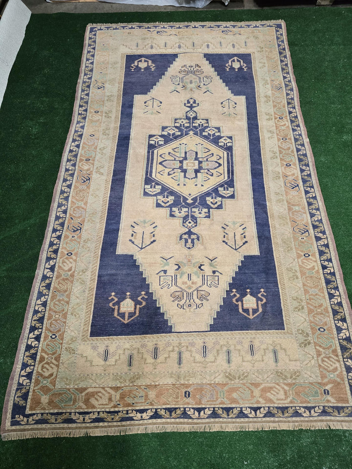 Blue Turkish Runner Rug 5' 7" x 10' 1" Hand-Knotted | No. WR27891