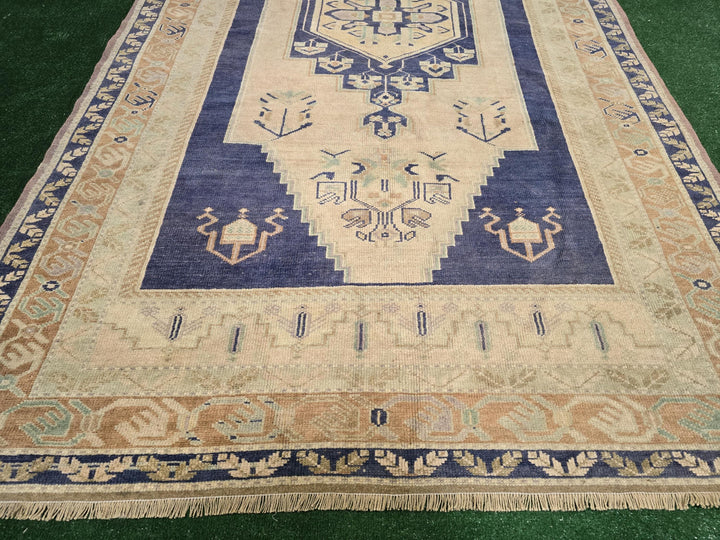 Blue Turkish Runner Rug 5' 7" x 10' 1" Hand-Knotted | No. WR27891