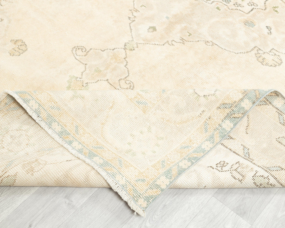 Beige Turkish Oushak Rug 10' 4" x 6' 3" Hand-Knotted field