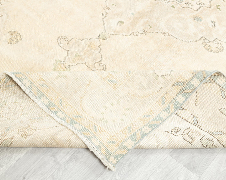Beige Turkish Oushak Rug 10' 4" x 6' 3" Hand-Knotted field
