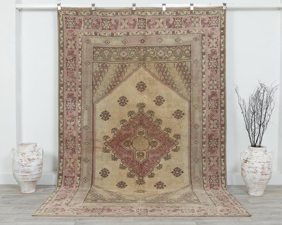Neutral Oushak Rug 9' 7" x 6' 3" | No. VR48441