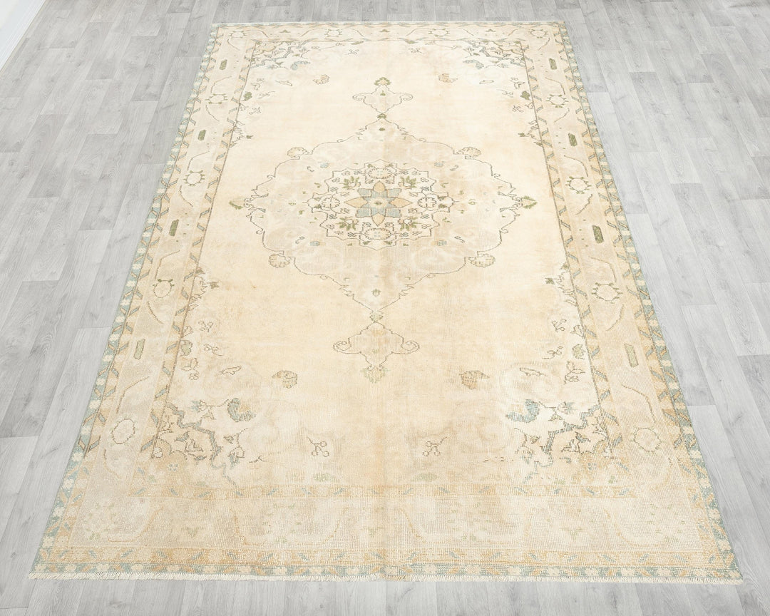 Beige Turkish Oushak Rug 10' 4" x 6' 3" Hand-Knotted reverse