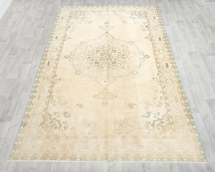 Beige Turkish Oushak Rug 10' 4" x 6' 3" Hand-Knotted reverse