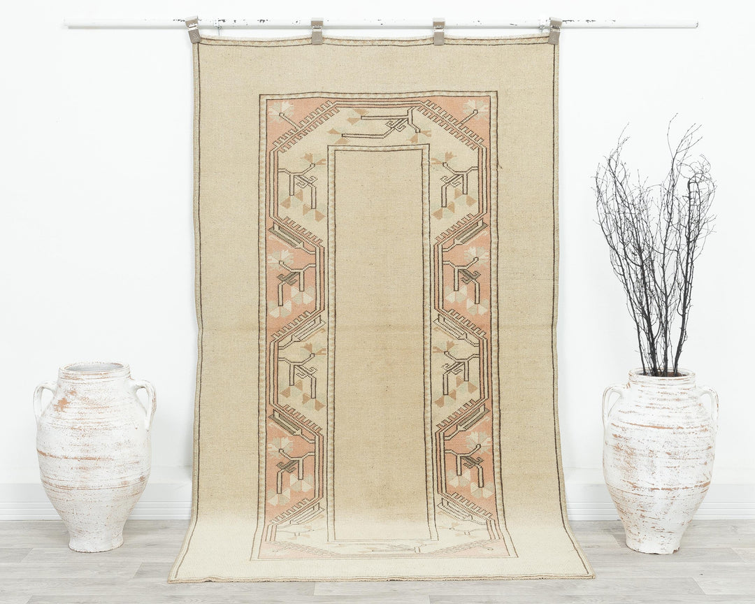 Beige Oushak Rug 3' 8" x 6' 7" | No. VR20761