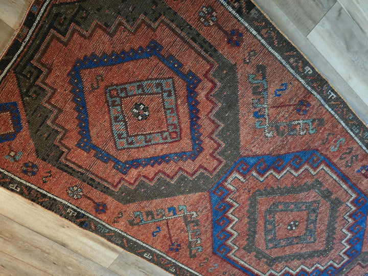Beige Turkish Runner Rug 4' x 10' 5" Hand-Knotted close-up