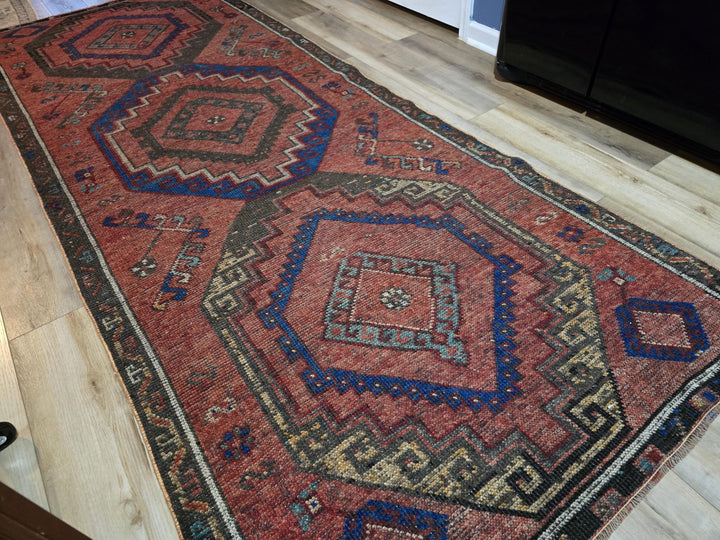 Beige Turkish Runner Rug 4' x 10' 5" Hand-Knotted