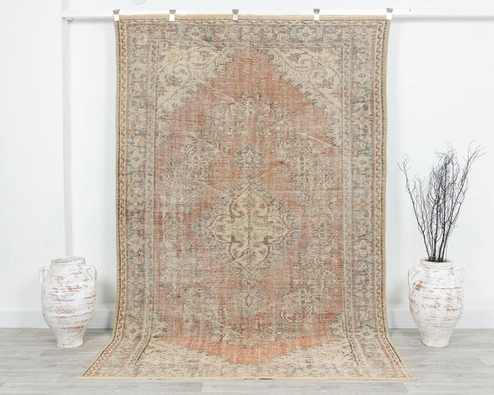 Green Turkish Oushak Rug 5' 7" x 8' 10" Hand-Knotted