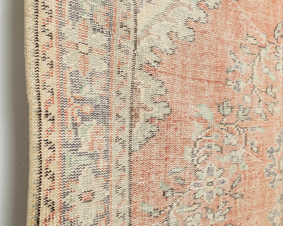 Green Turkish Oushak Rug 5' 7" x 8' 10" Hand-Knotted close-up