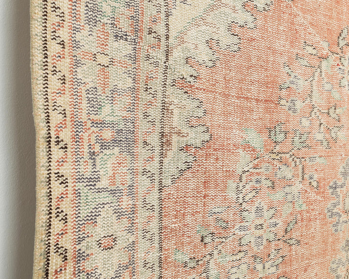 Green Turkish Oushak Rug 5' 7" x 8' 10" Hand-Knotted close-up