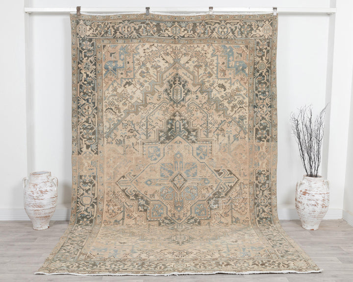 Multicolor Turkish Oushak Rug 6'11" x 10'4" Hand-Knotted