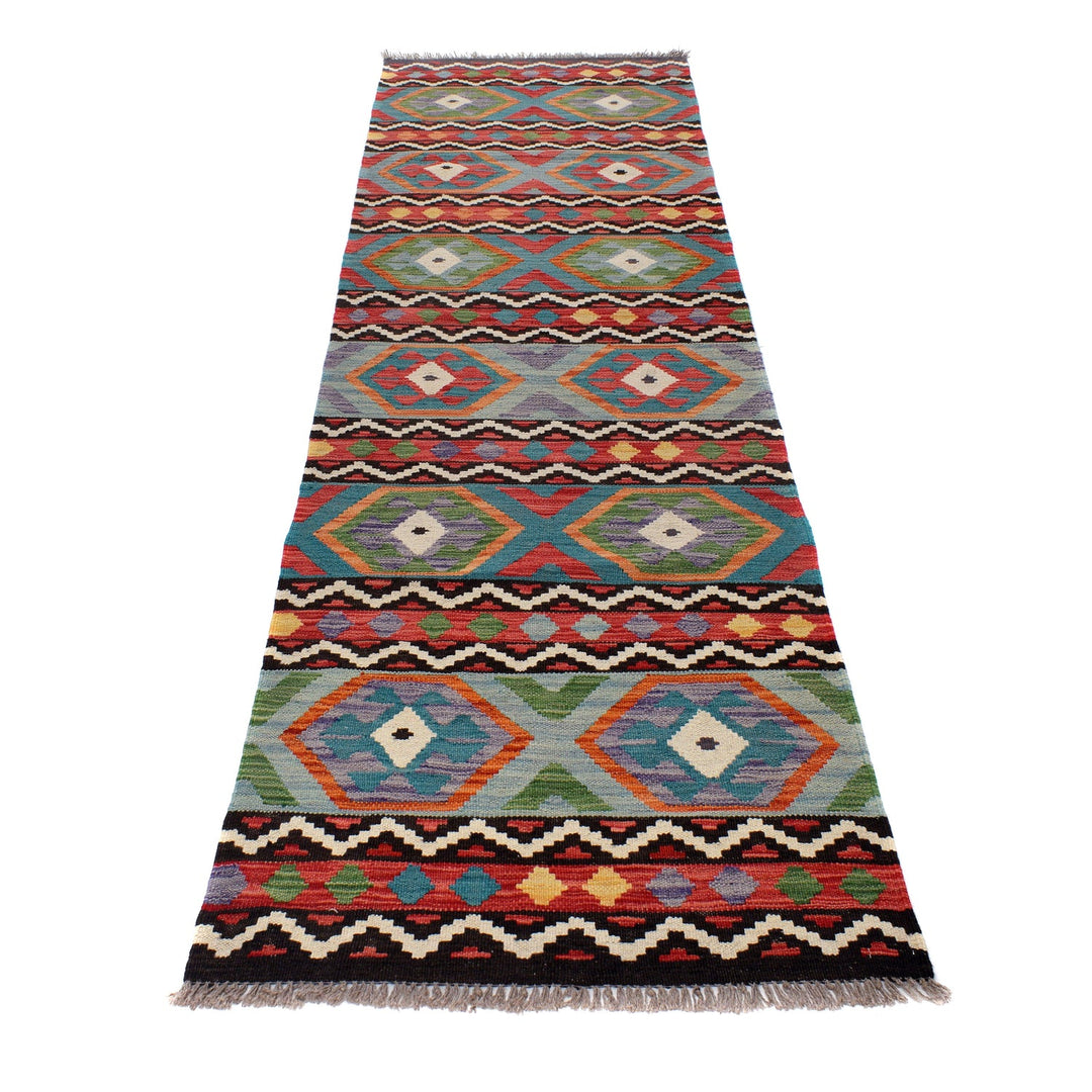 Hand Knotted Afghan Style Kilim Runner 2' 8" x 9' 8" - No. AL25620