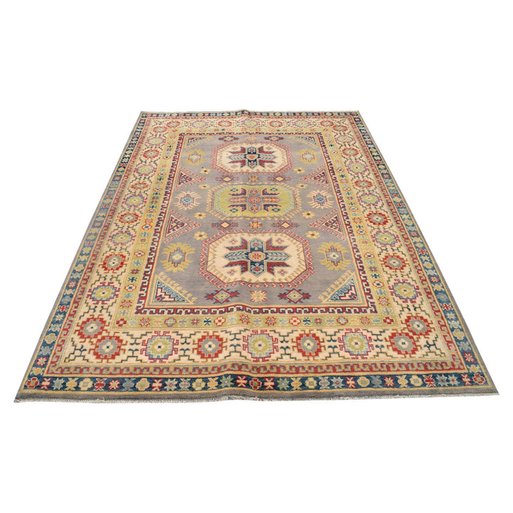 Gray Afghan Kazak Rug 5'7" x 8'0" Hand-Knotted detail