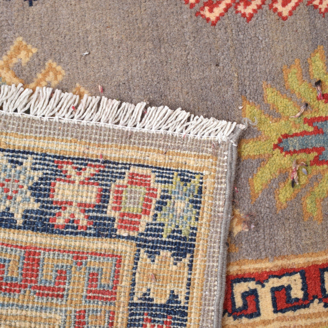 Gray Afghan Kazak Rug 5'7" x 8'0" Hand-Knotted pattern