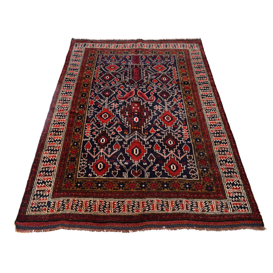 Afghan Baluchi Rug 4' 0" x 5' 9" Hand-Knotted detail