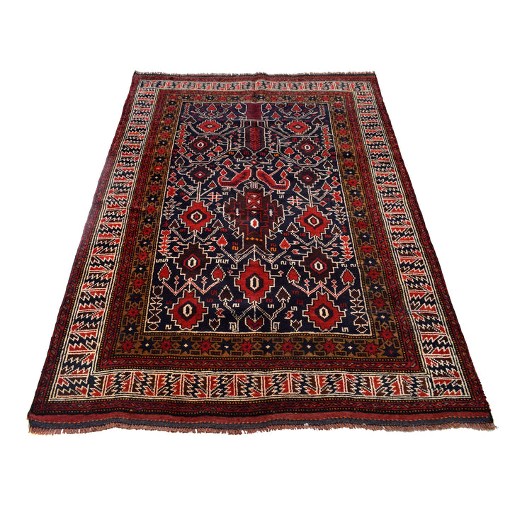 Afghan Baluchi Rug 4' 0" x 5' 9" Hand-Knotted detail