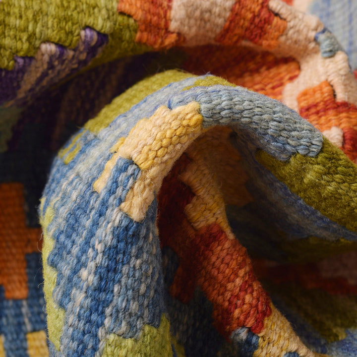 Colorful Flat-Weave Wool Kilim Runner 2' 4" x 6' 10" - No. AL11708