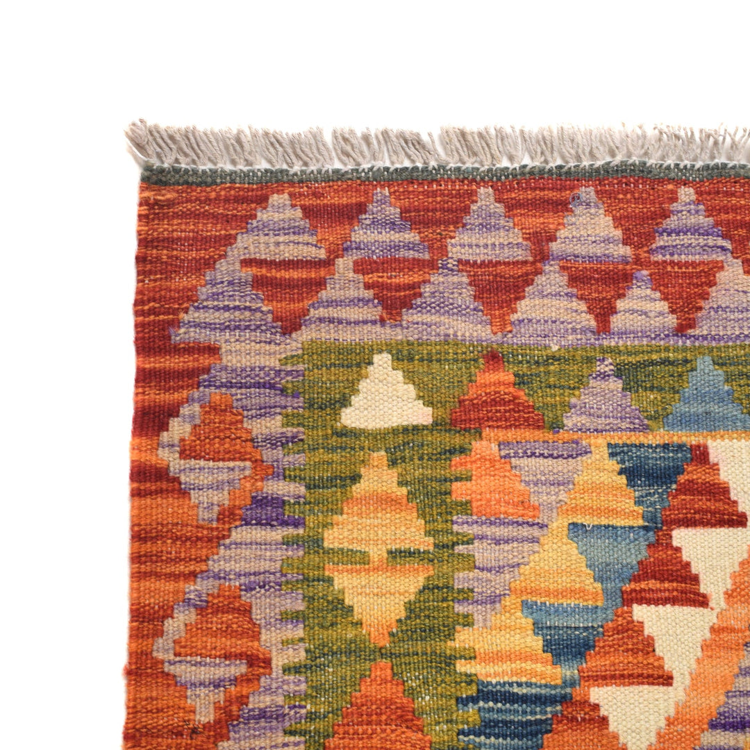 Colorful Flat-Weave Wool Kilim Runner 2' 4" x 6' 6" - No. AL55906
