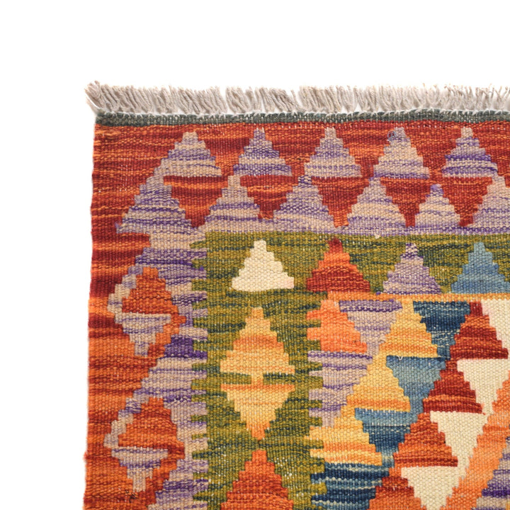 Colorful Flat-Weave Wool Kilim Runner 2' 4" x 6' 6" - No. AL55906