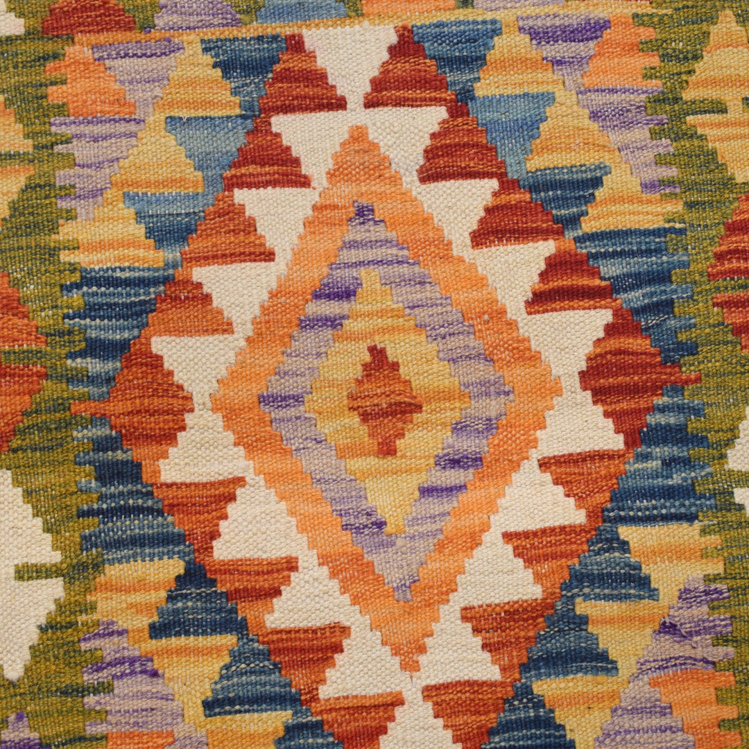 Colorful Flat-Weave Wool Kilim Runner 2' 4" x 6' 6" - No. AL55906