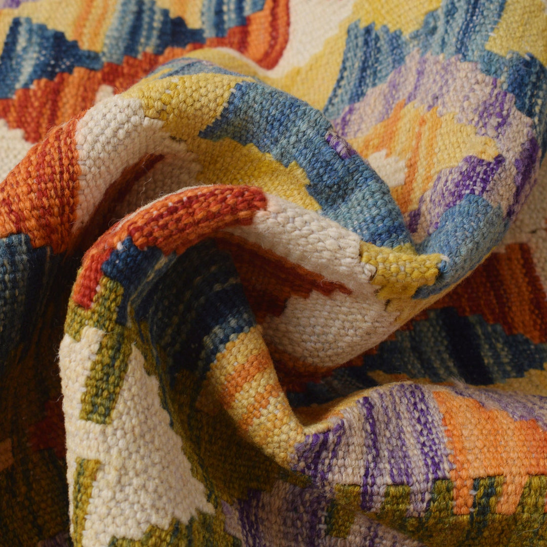 Colorful Flat-Weave Wool Kilim Runner 2' 4" x 6' 6" - No. AL55906