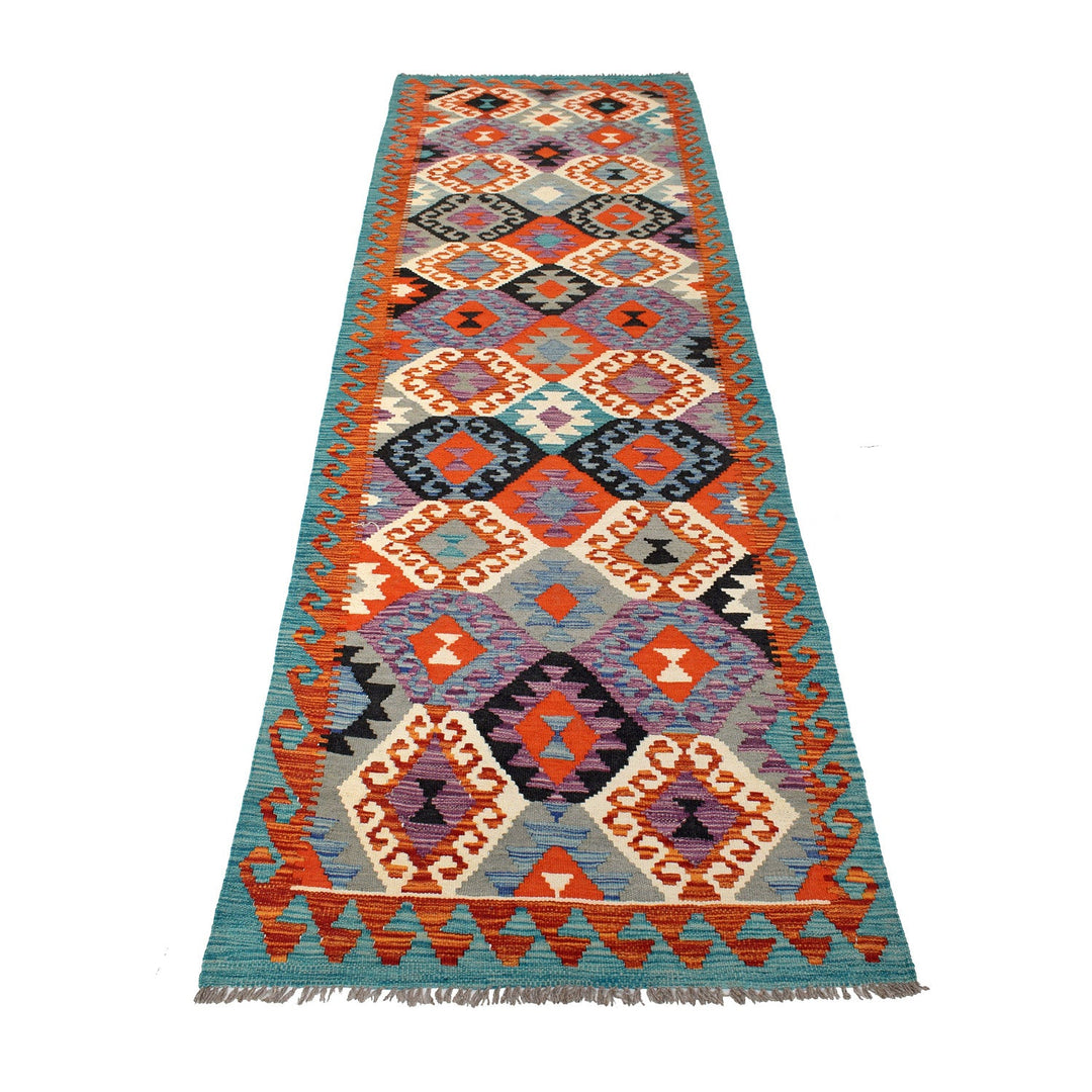 Hand Knotted Afghan Style Kilim Runner 2' 8" x 9' 9" - No. AL54086