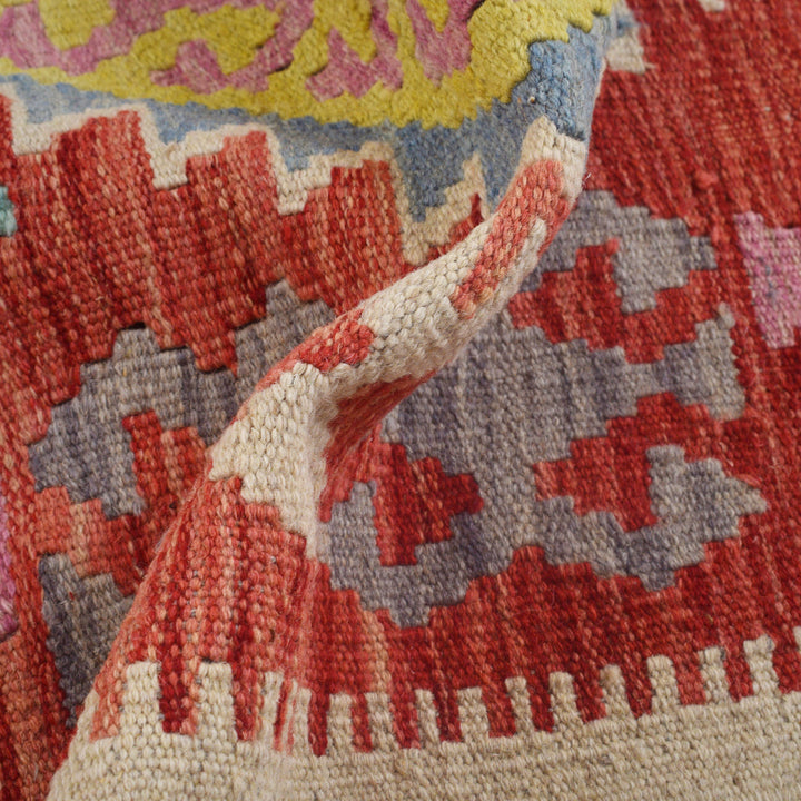 Afghan Vegetable Kilim Rug 3' 11" x 6' 4" Flat-Weave border