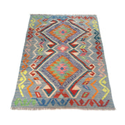Colorful Flat-Weave Wool Kilim 3' 4" x 4' 8" - No. AL84441