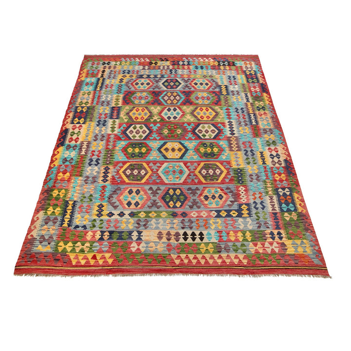 Colorful Flat-Weave Wool Kilim 8' 5" x 11' 2" - No. AL73201