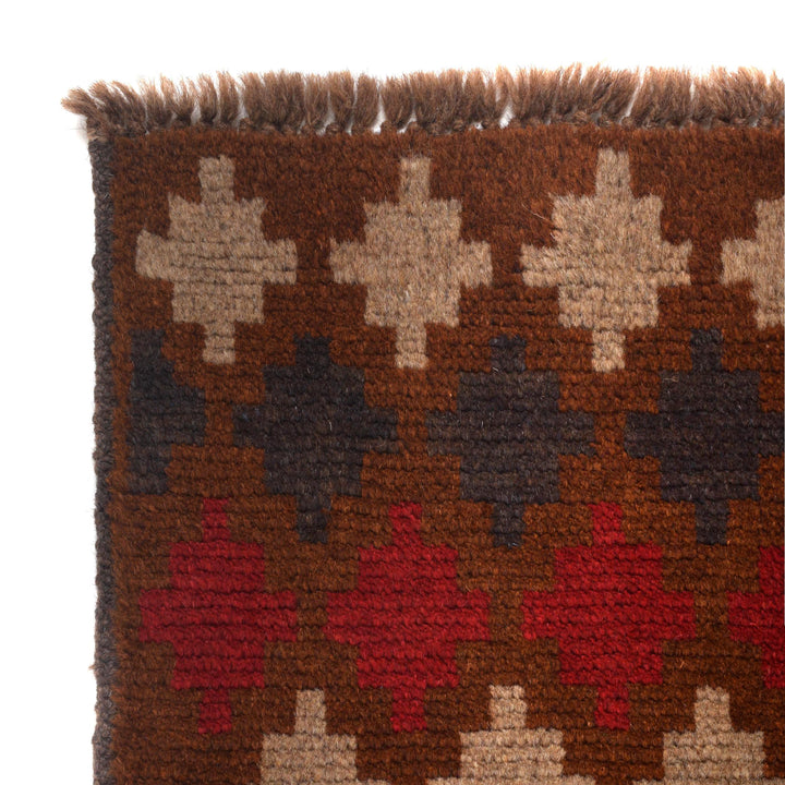 Brown Afghan Baluchi Rug 2' 9" x 4' 9" Hand-Knotted close-up