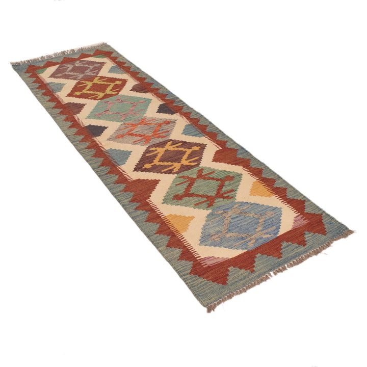 Afghan Vegetable Kelim Runner 2' 1" x 6' 8" Flat-Weave close-up