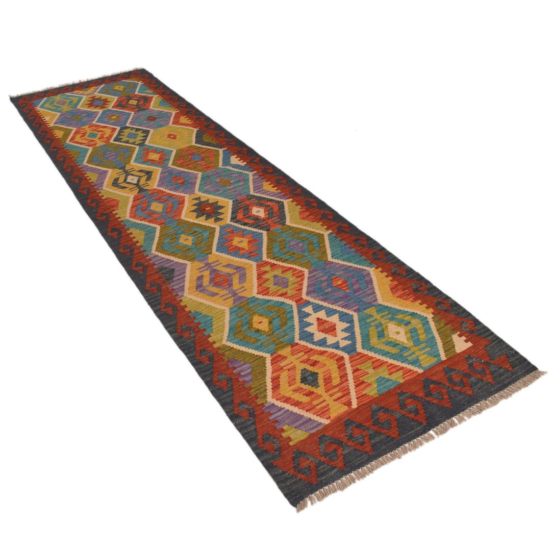 Afghan Kilim Runner 2' 8" x 9' 7" Flat-Weave close-up