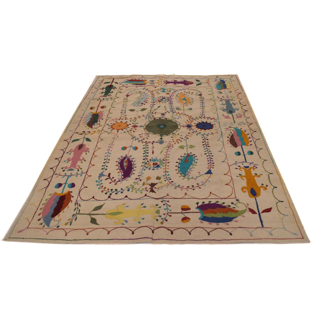 Beige Afghan Kilim Rug 5' 5" x 7' 10" Flat-Weave | No. AL96443