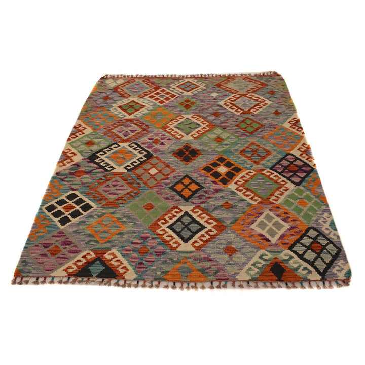 Hand Knotted Afghan Style Kilim 4' 4" x 5' 9" - No. AL88885