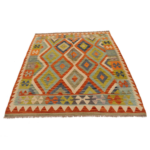 Colorful Flat-Weave Wool Kilim 4' 11" x 6' 6" - No. AL90802