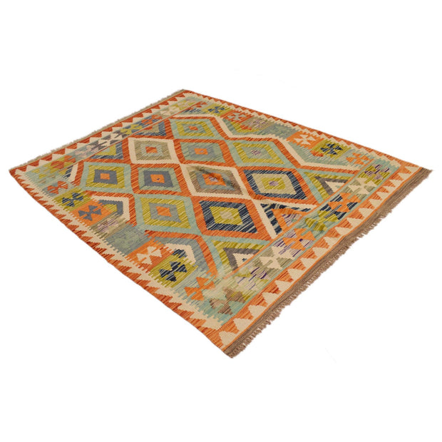 Colorful Flat-Weave Wool Kilim 4' 11" x 6' 6" - No. AL90802