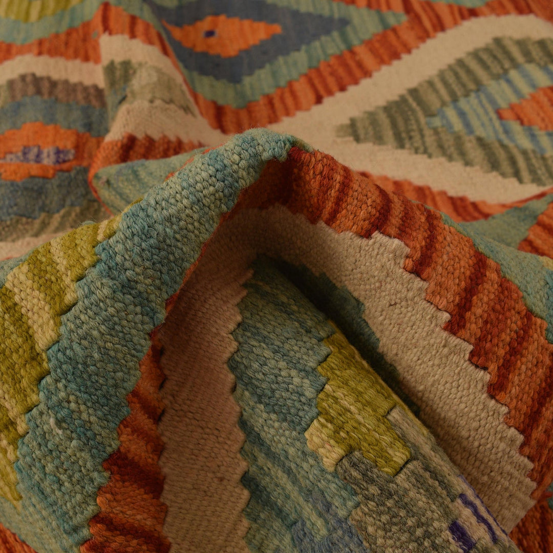 Colorful Flat-Weave Wool Kilim 4' 11" x 6' 6" - No. AL90802