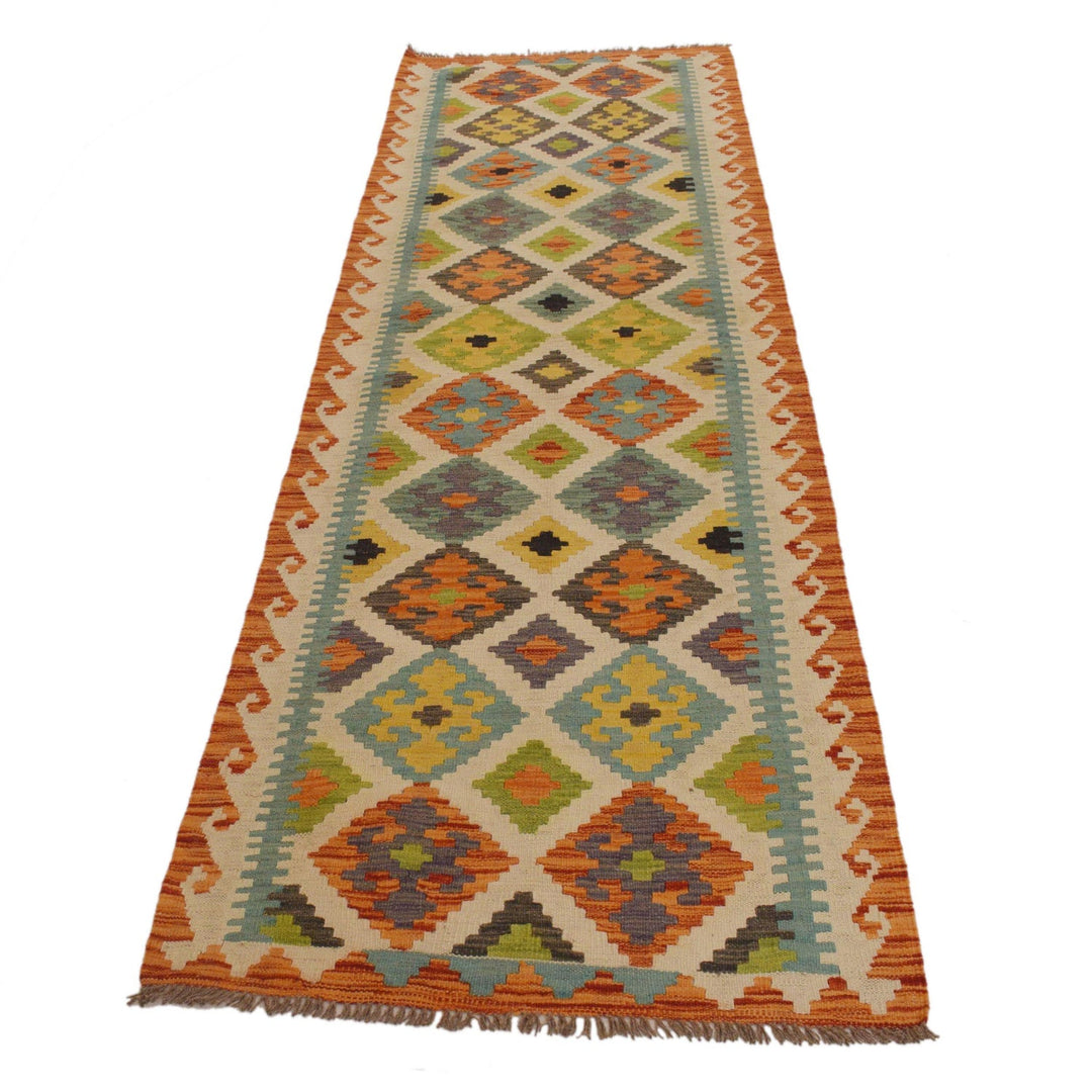 Hand Knotted Afghan Style Kilim Runner 2' 8" x 9' 7" - No. AL69574